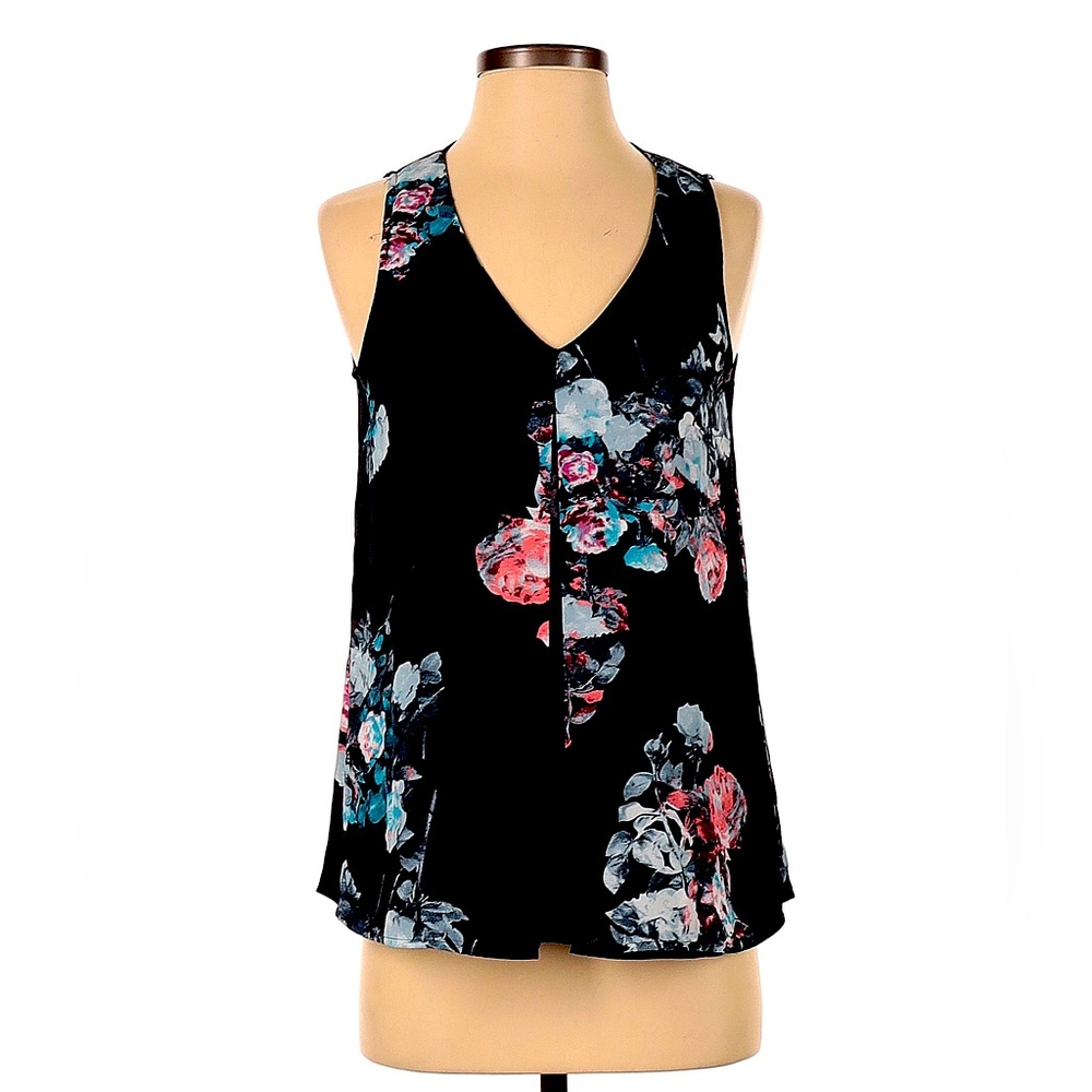 Women's V Neck Tank Top Dark Blue Floral